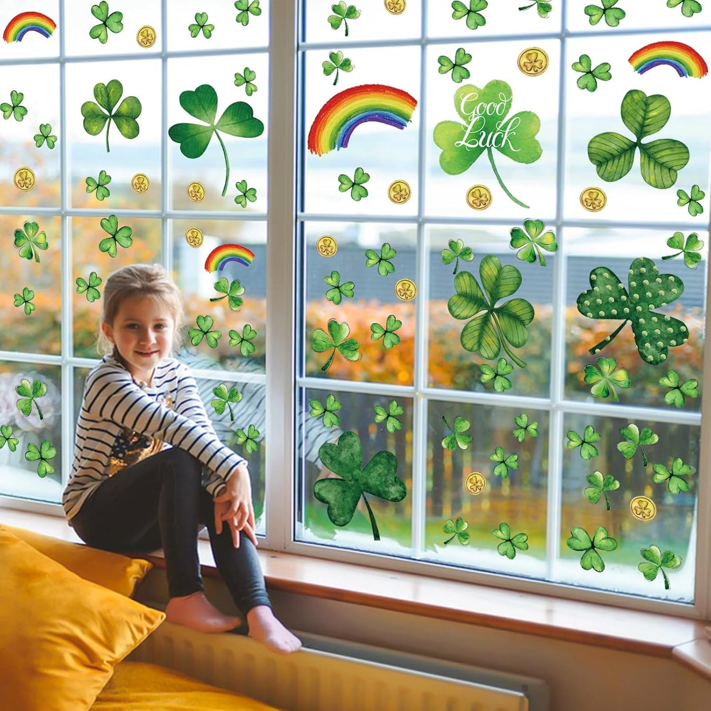 St Patricks Day Decorations,St Patricks Day Window Clings 122 PCS Reusable Spring Window Clings for St Patrick'S Day Decor Shamrock Stickers Party Supplies for Kids School Home Office.