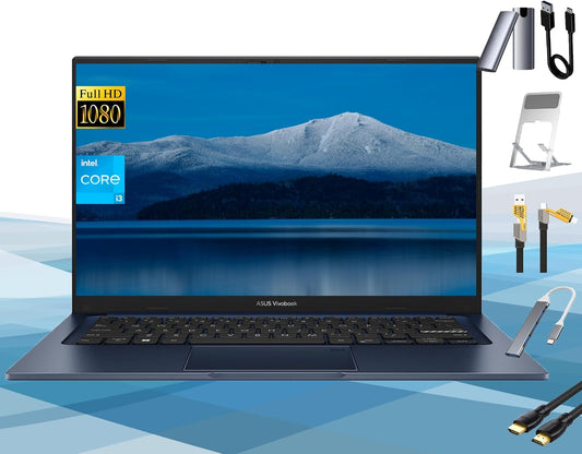 Laptop Computer, 14'' FHD Display Laptops for Business & School, Intel Core I3-1215U, 16GB RAM, 1TB SSD+128GB External SSD, Windows 11 Pro, Wi-Fi, Webcam, USB-C, Fast Charge, RK Bundle