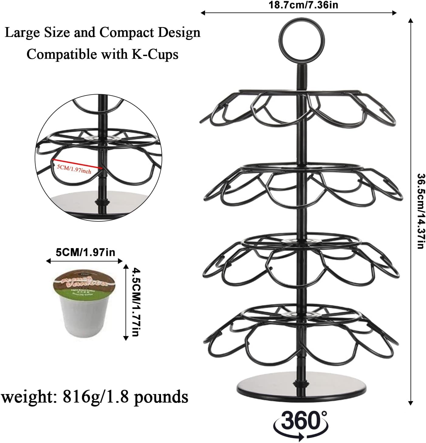 Coffee Pod Carousel Holder Organizer Compatible with 36 Cup Pods