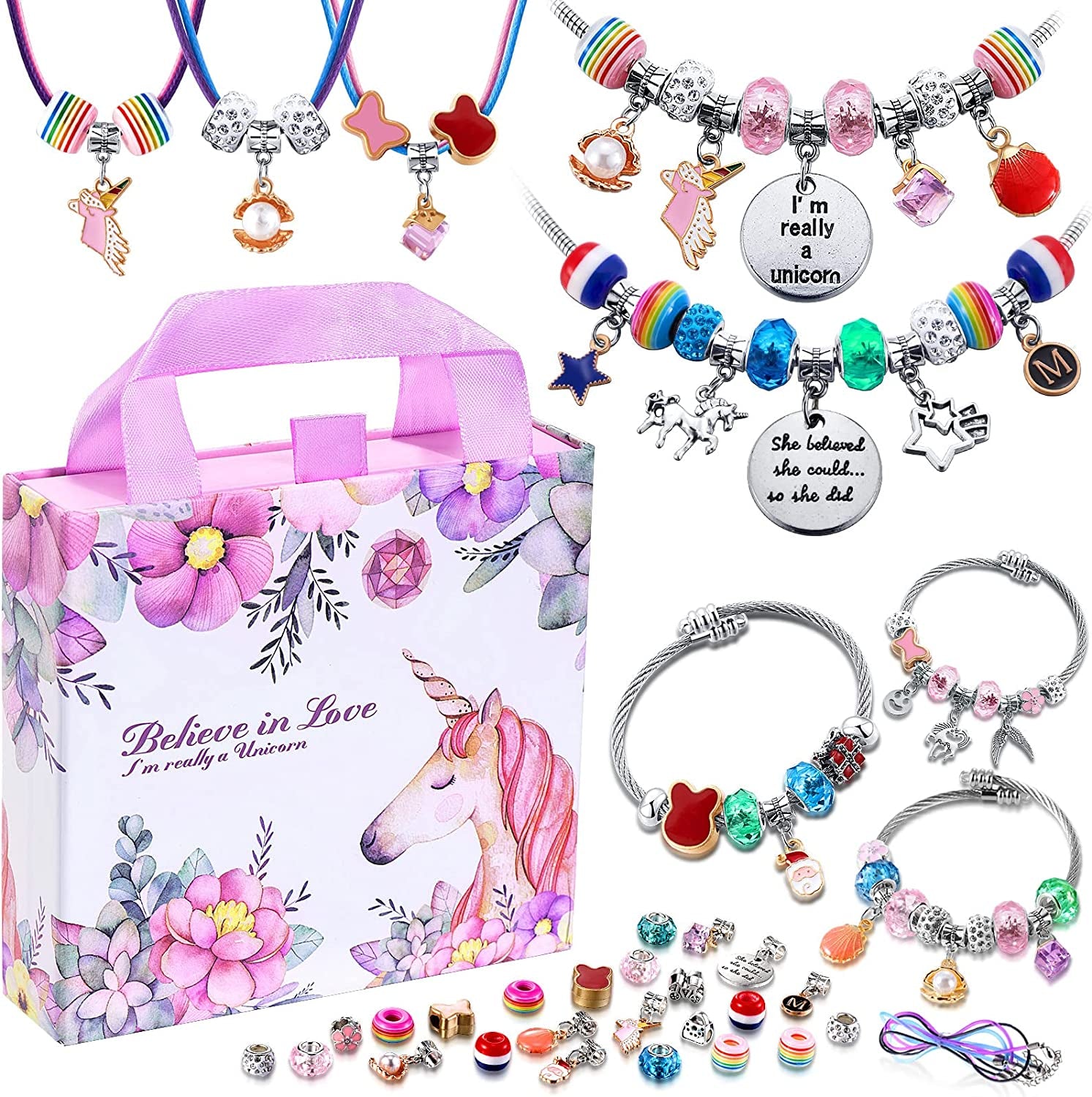 Charm Bracelet Making Kit, a Unicorn Girls Toy That Inspires Creativity and Imagination, Crafts for Ages 8-12 with Jewelry Making & Art Kit Perfect Gifts, Self-Expression!