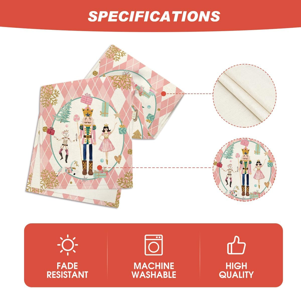 Pink Diamond Plaid Nutcracker Snowflake Christmas Table Runner, Seasonal Winter Kitchen Dining Table Decoration for Home Party Decor 13X90 Inch