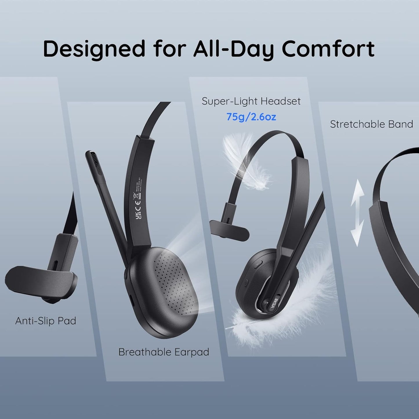 Trucker Bluetooth Headset, Wireless Headset with Microphone AI Noise Canceling, on Ear Bluetooth Headphone with Mute for Driver Office Call Center Computer Skype TRUCK DRIVER
