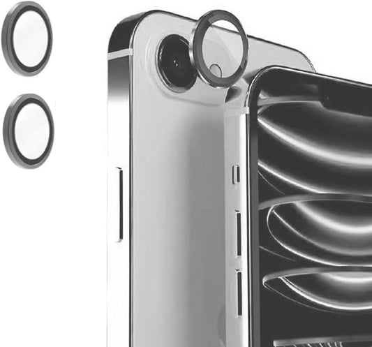 For Iphone 16E 2025 Camera Lens Protector Tempered Glass,3D Alloy Ring Cover Case Original Color Perfect Match-2 Packs/Black