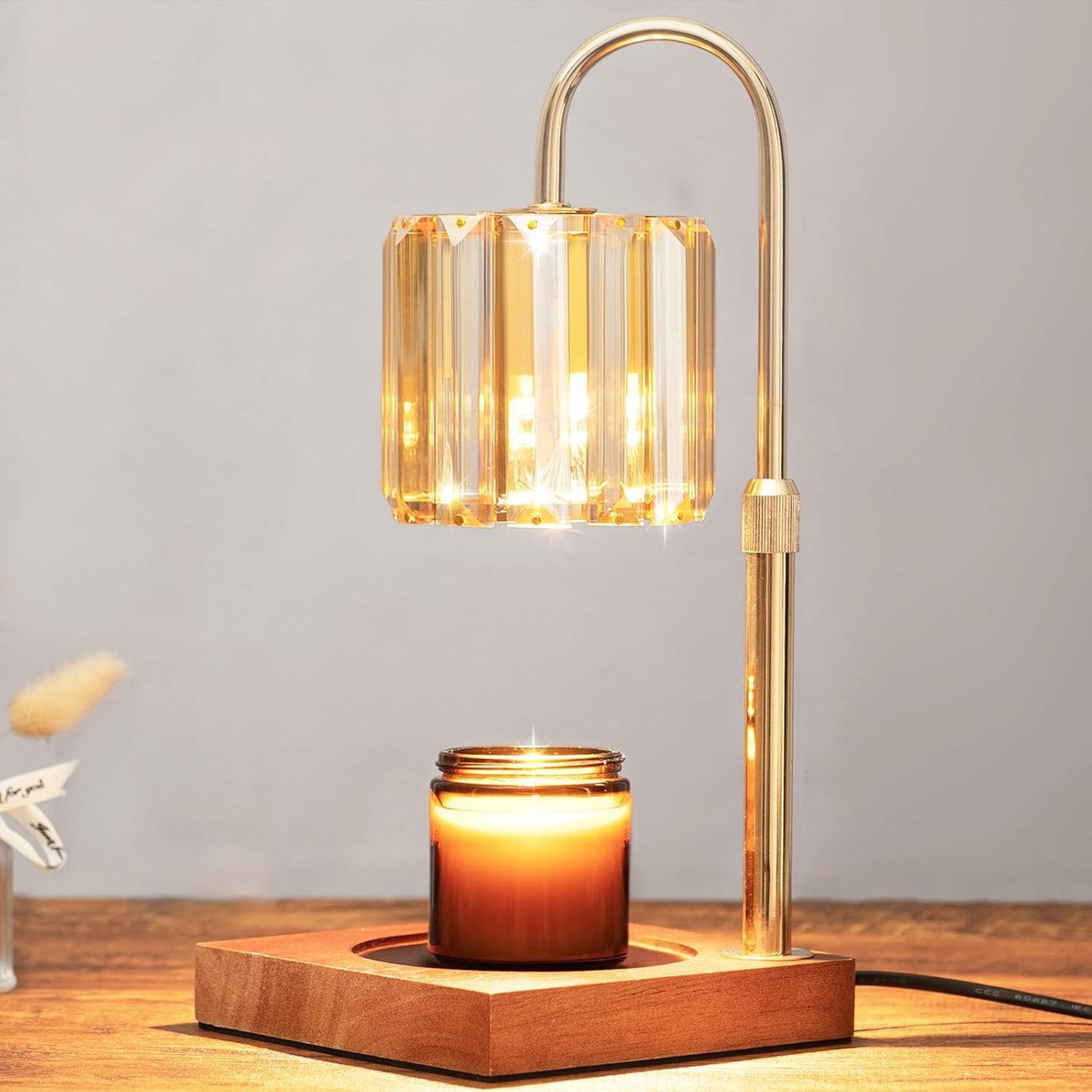 Candle Warmer Lamp with Timer, Dimmable Electric Candle Wamer Adjustable Height, Glass Modern Candle Melter Lamp, Black, Elegant Home Decor