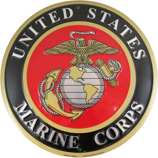 United States Marines Emblem Metal Sign - US Marine Corps USMC Logo, 12 Inch round Wall Decor