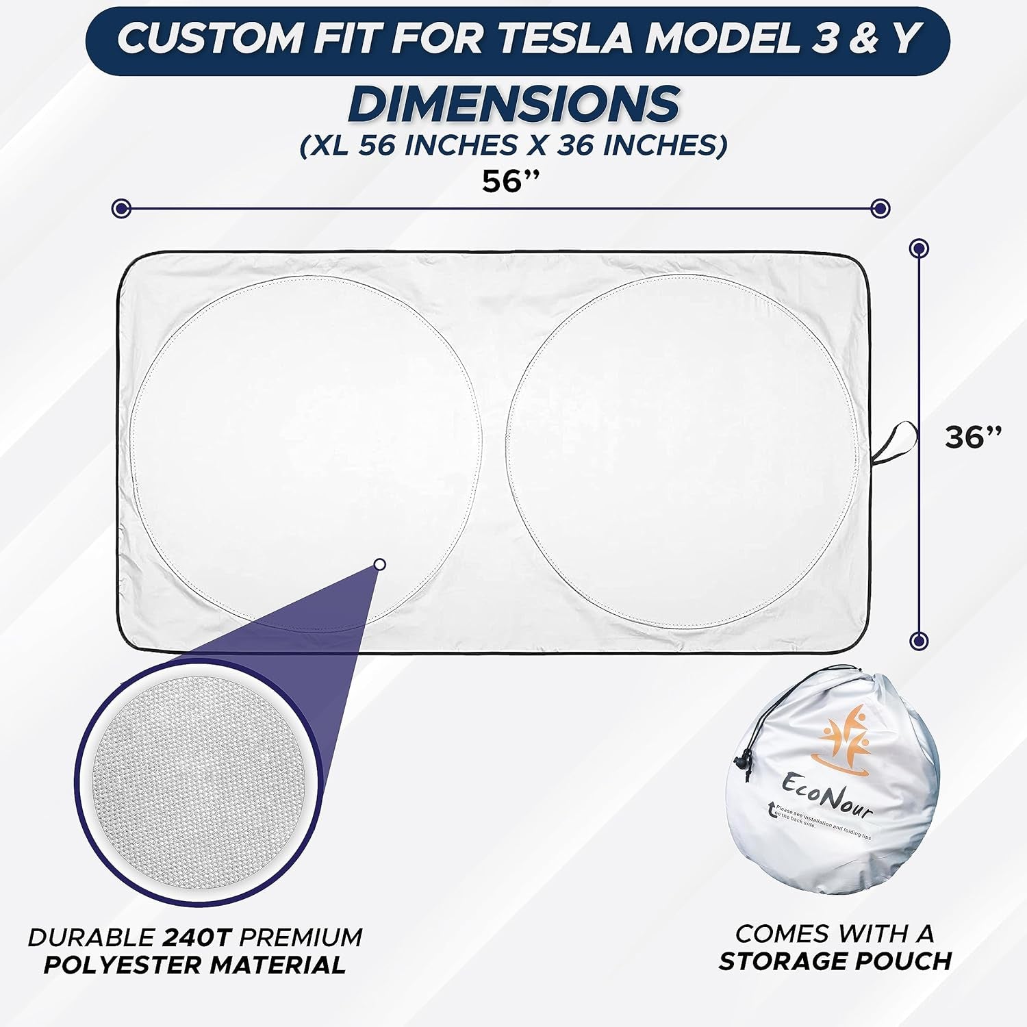 Windshield Sun Shade for Tesla Model 3/Y Cars (2016-2024) - Reflective 240T Material Foldable Sun Shield - Upgraded Windshield Fits for Both Tesla Model Y Sunshade and Tesla Model 3 Sunshade