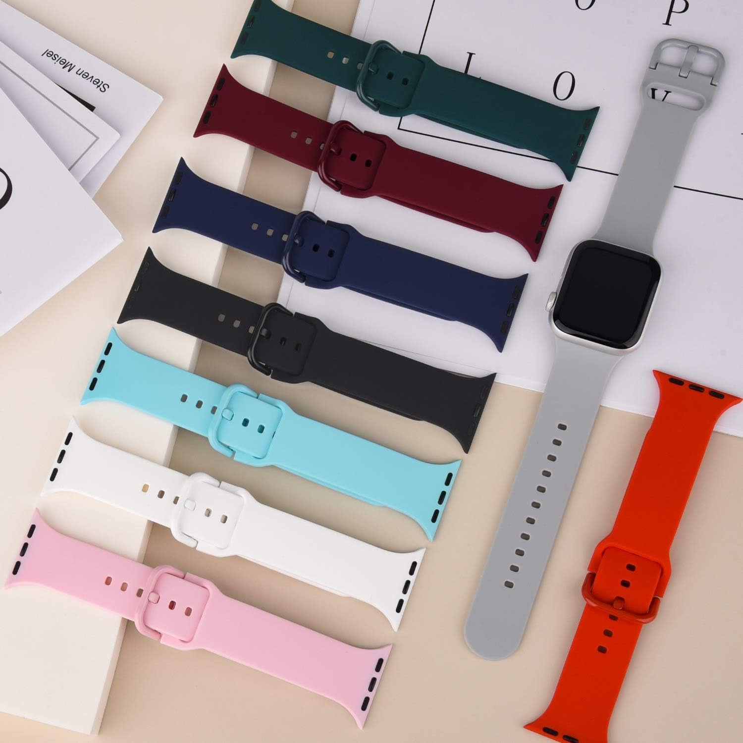Sport Band Compatible with Apple Watch Band 38Mm 45Mm 44Mm 42Mm 41Mm 40Mm, Soft Silicone Waterproof Strap Replacement for Iwatch Apple Watch SE Series 9 8 7 6 5 4 3 2 1 for Women Men