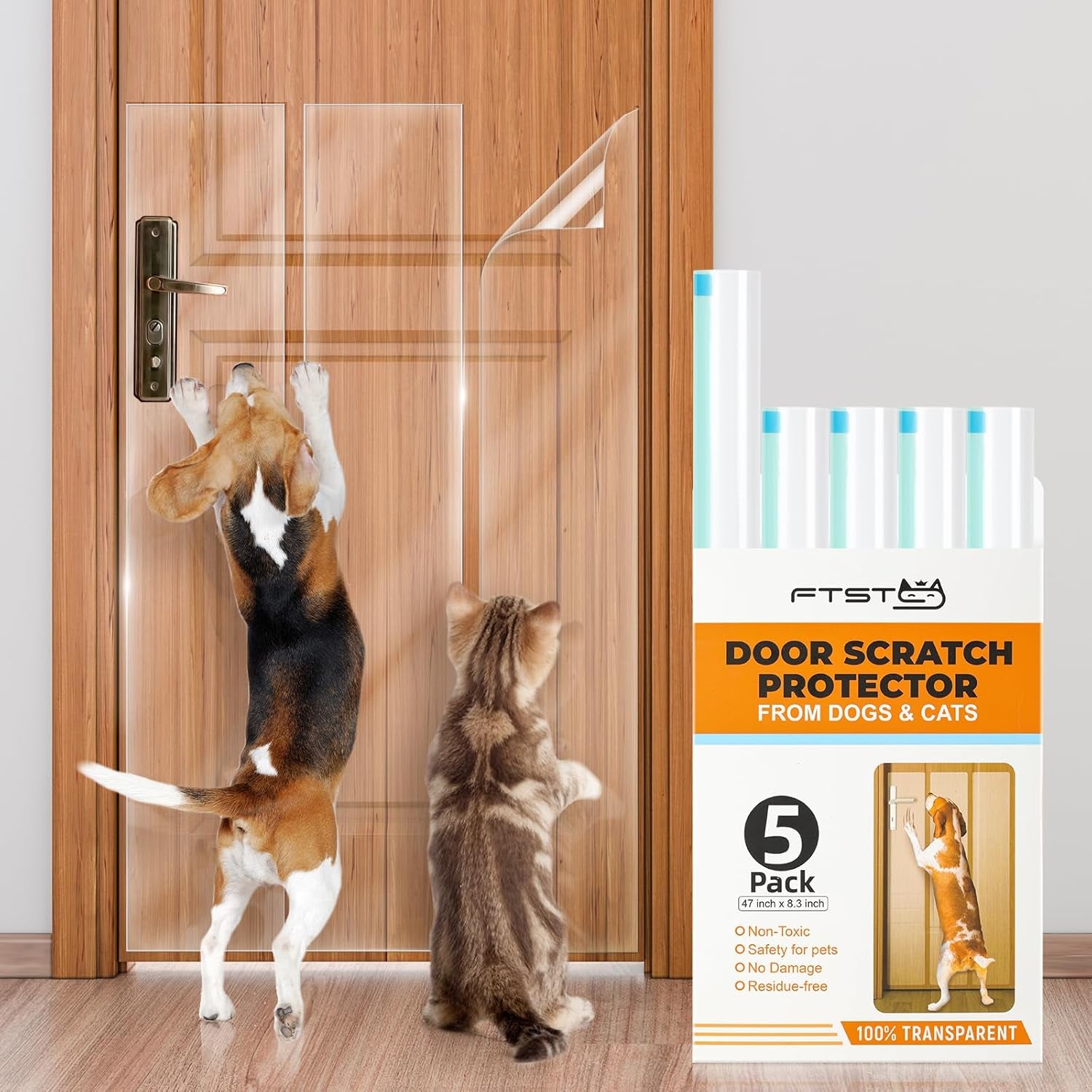 5-Pack Door Protector from Dog Scratching - 5 X 47'' X 8.3'' Cat Scratch Door Frame Protector anti Dog Scratch, Heavy Duty Protector for Window Sill - Door Guard Clear (N1)