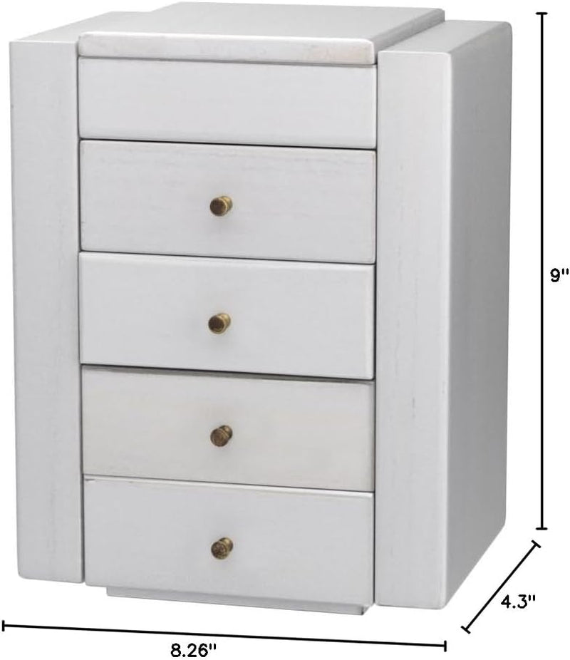 Jewelry Box Wood for Wowen, 5-Layer Large Organizer Box with Mirror & 4 Drawers for Rings, Earrings, Necklaces, White