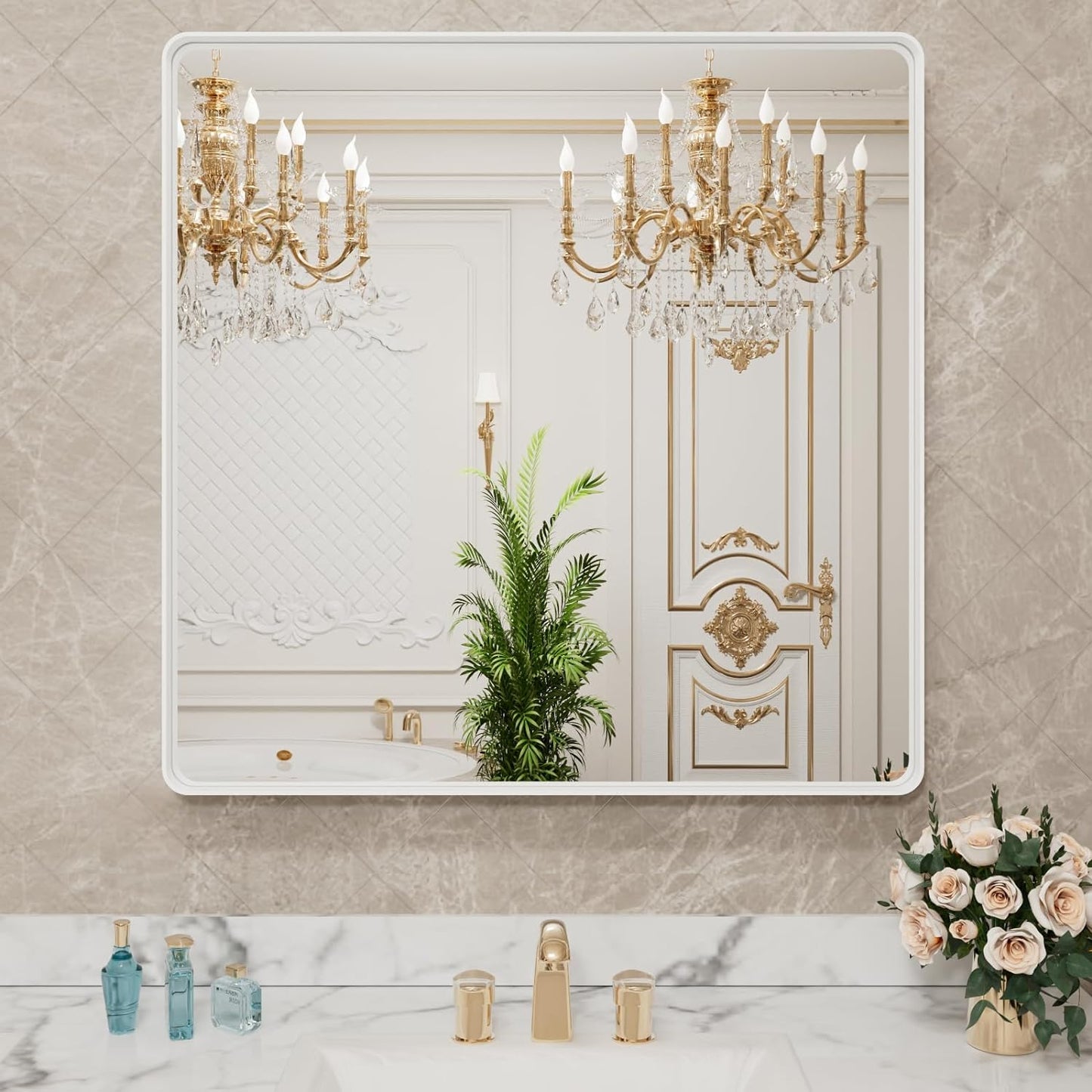 50X30 Inch Black Metal Framed Bathroom Mirror for Wall, Matte Black Bathroom Vanity Mirror Farmhouse, Large Rounded Rectangle Mirror, Anti-Rust, Tempered Glass, Hangs Horizontally or Vertically