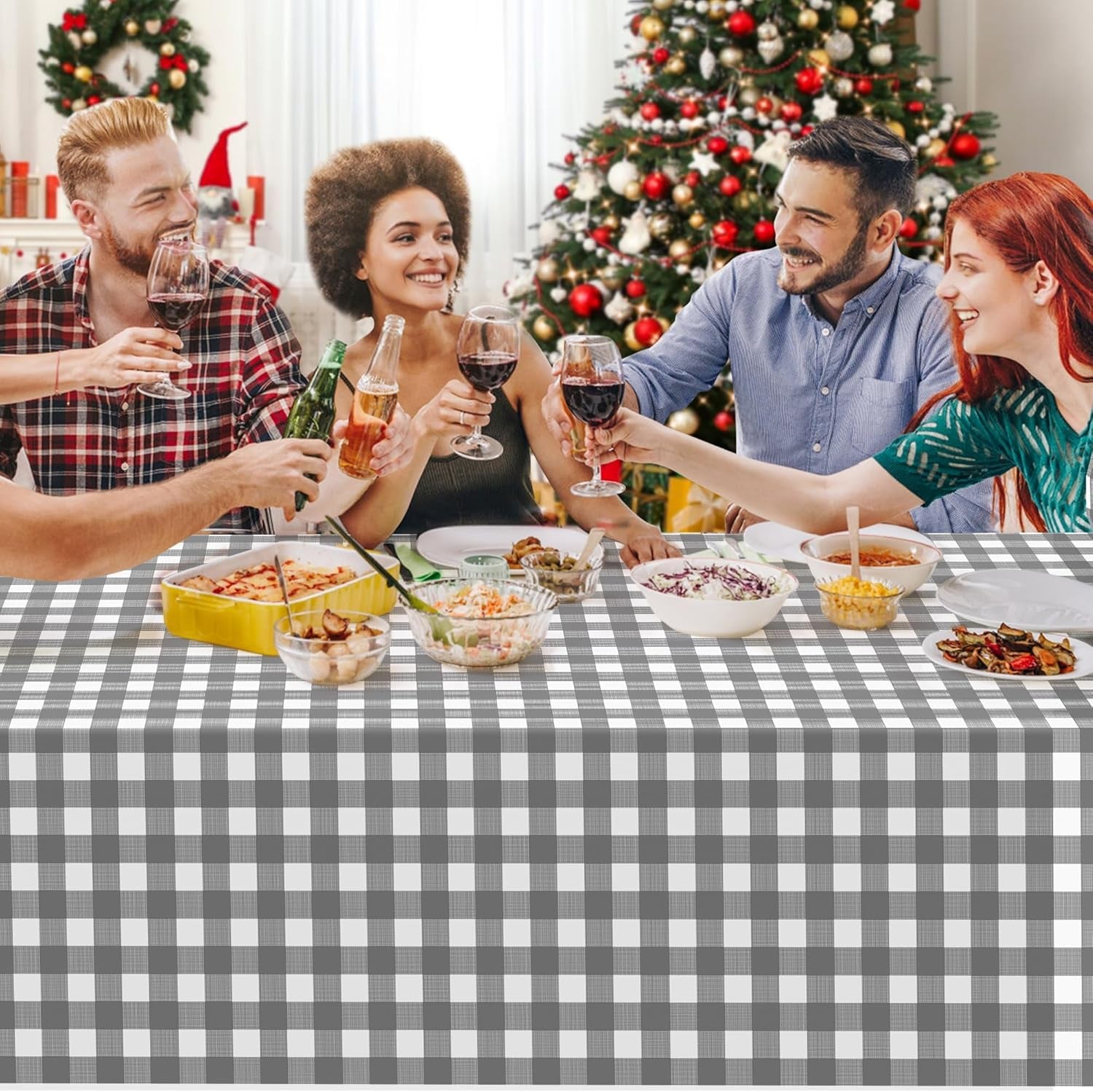 Plastic Tablecloths for Rectangle Tables 3 Pack 54" X 108" Party Table Cloths Disposable for 6 to 8 Foot Tables Indoor or Outdoor Parties Birthdays Weddings Christmas Anniversary Buffet Table