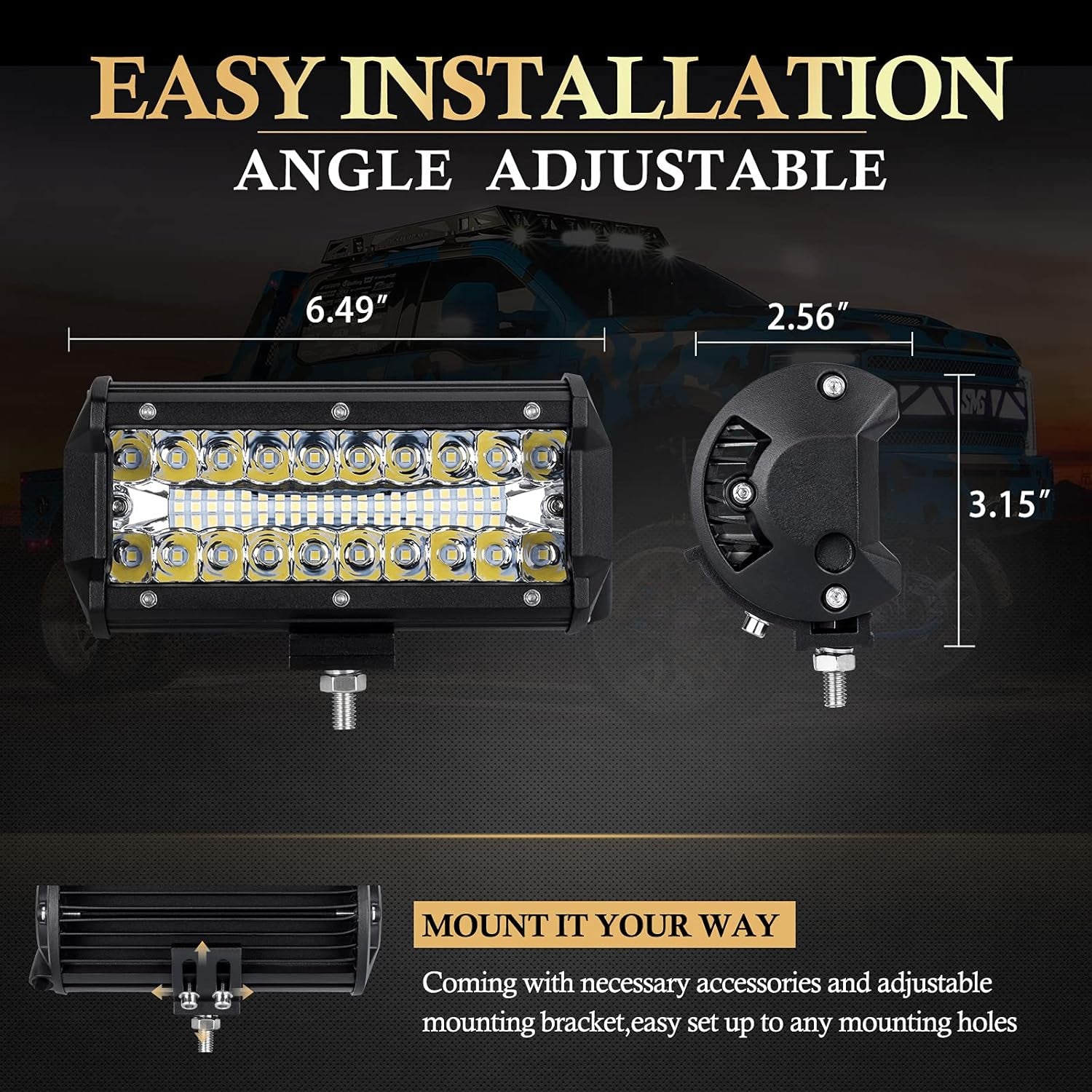 7" LED Light Pods with Wiring Harness Kit, 2 Pcs Spot Flood Beam 25000LM LED Light Bar Waterproof for Tractor ATV UTV Truck Boat off Road Driving Fog Bumper LED Work Lights