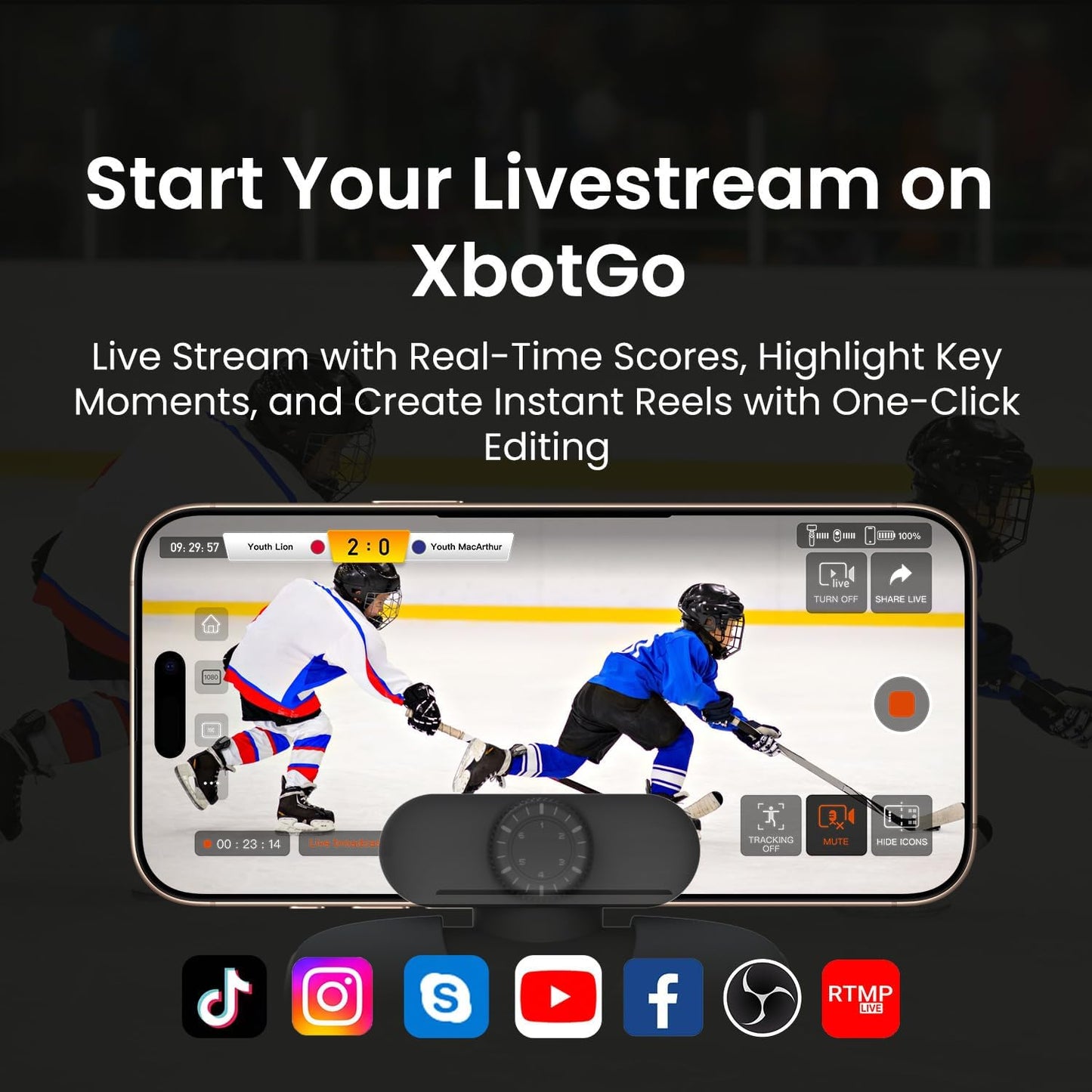 Chameleon AI Powered Sports Action Camera, Sports Gimbal Tracking System with Team and Player Tracking, COMS 4K Video, 360° Rotation, 120° FOV, Live Streaming (Lava Graphite)