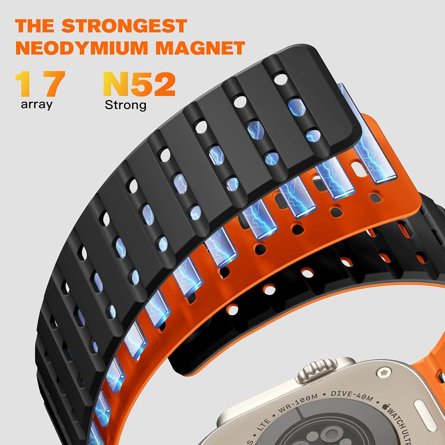 R-Lite Fit Magnetic Watchband Compatible with Apple Watch Ultra 2/Ultra Band 49Mm/46M/45Mm/44Mm/42Mm(3/2/1) for Men Women, Rugged Silicone Sport Strap for Iwatch SE2/SE/10/9/8/7/6/5/4