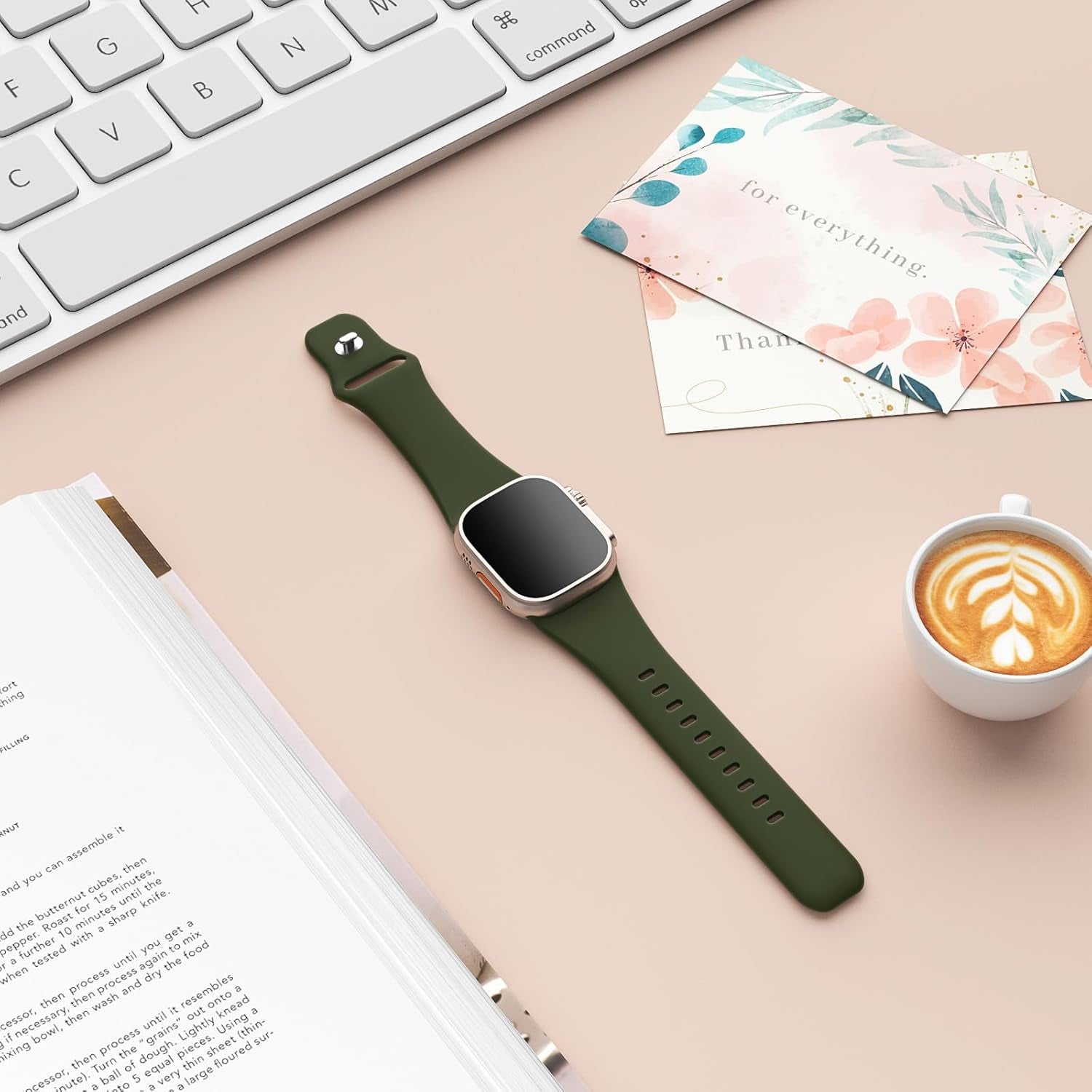 Sport Bands Compatible with Apple Watch 38Mm 40Mm 41Mm 42Mm 44Mm 45Mm 49Mm, Soft Silicone Replacement Waterproof Strap Wristband for Iwatch Series Ultra 9/8/7/6/5/4/3/2/1 SE Women Men, Army Green