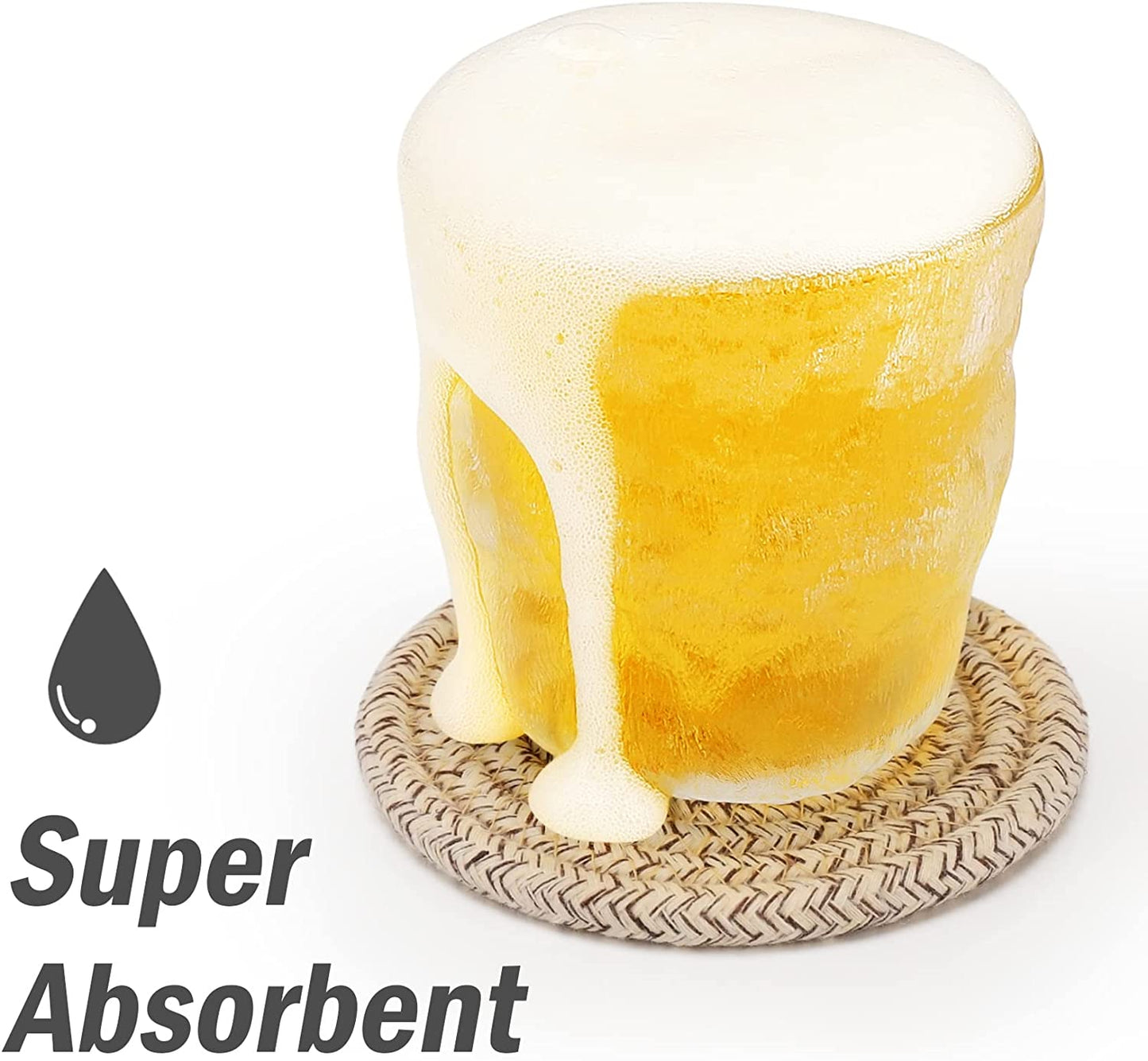 8 Pcs Drink Coasters with Holder, Cotton Woven Absorbent Coasters for Drinks, Minimalist Home Decor Coaster Set for Wooden Tabletop Protection Table, 4.3 Inches Mixed Brown