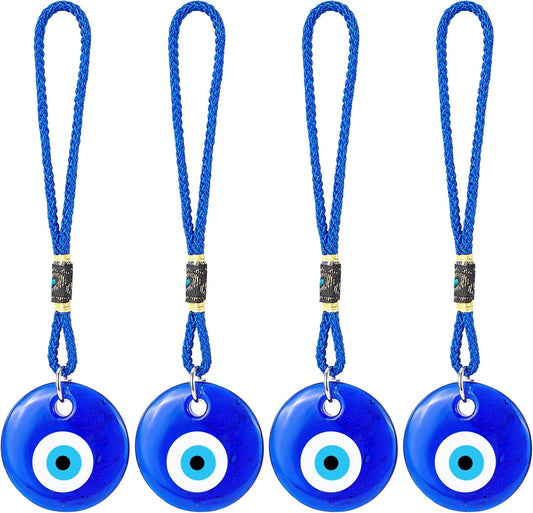 4Pcs Blue Evil Eye Glass Hanging Pendant Car Charm Ornament Evil Eye Decor Turkish Greek Amulet Car Accessories Evil Eye Charm for Good Luck Protection Wedding Party Christmas Favors Gift