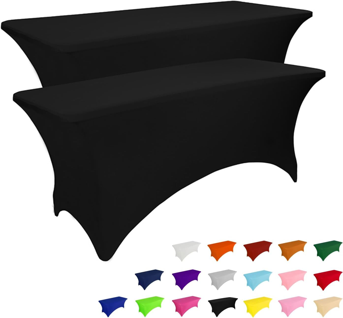 2 Pack 6FT Table Cloth for Rectangular Fitted Events Stretch Black Table Covers Washable Table Cover Spandex Tablecloth Table Protector for Party, Wedding, Cocktail, Banquet, Festival