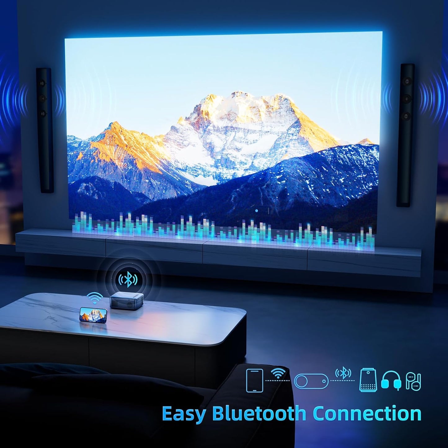 Mini Projector,  Wifi Projector Portable Movie Projector, Outdoor Projector with Stylish Streamlined Design, Easy Connection to Smartphones and Tablets