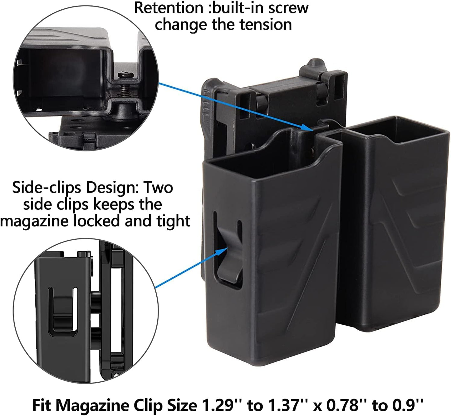 Double Magazine Holster, Universal Magazine Holder Fits 9Mm/.40 Dual Stack Mag, Magazine Pouch with Belt Clip for Glock/S&W/Ruger/Sig Sauer/Taurus/Cz/Walther Upgraded Solid Polymer Material