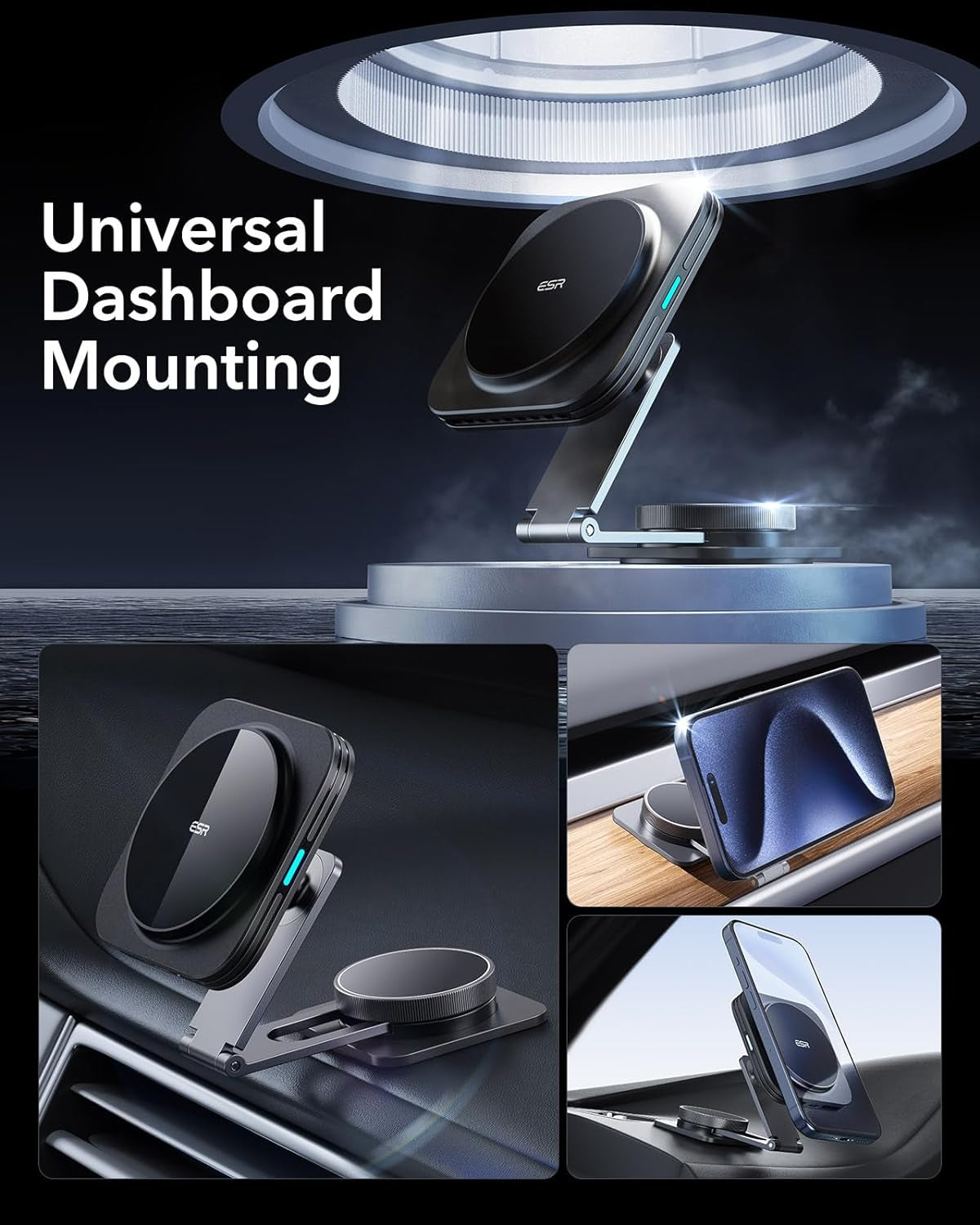 for Magsafe Car Mount Charger, Foldable Dashboard Magnetic Wireless Car Charger for Tesla, for Magsafe Car Charger, Tesla Touchscreen Car Phone Holder for Iphone 15/14/13/12, Strong Magnets, Black