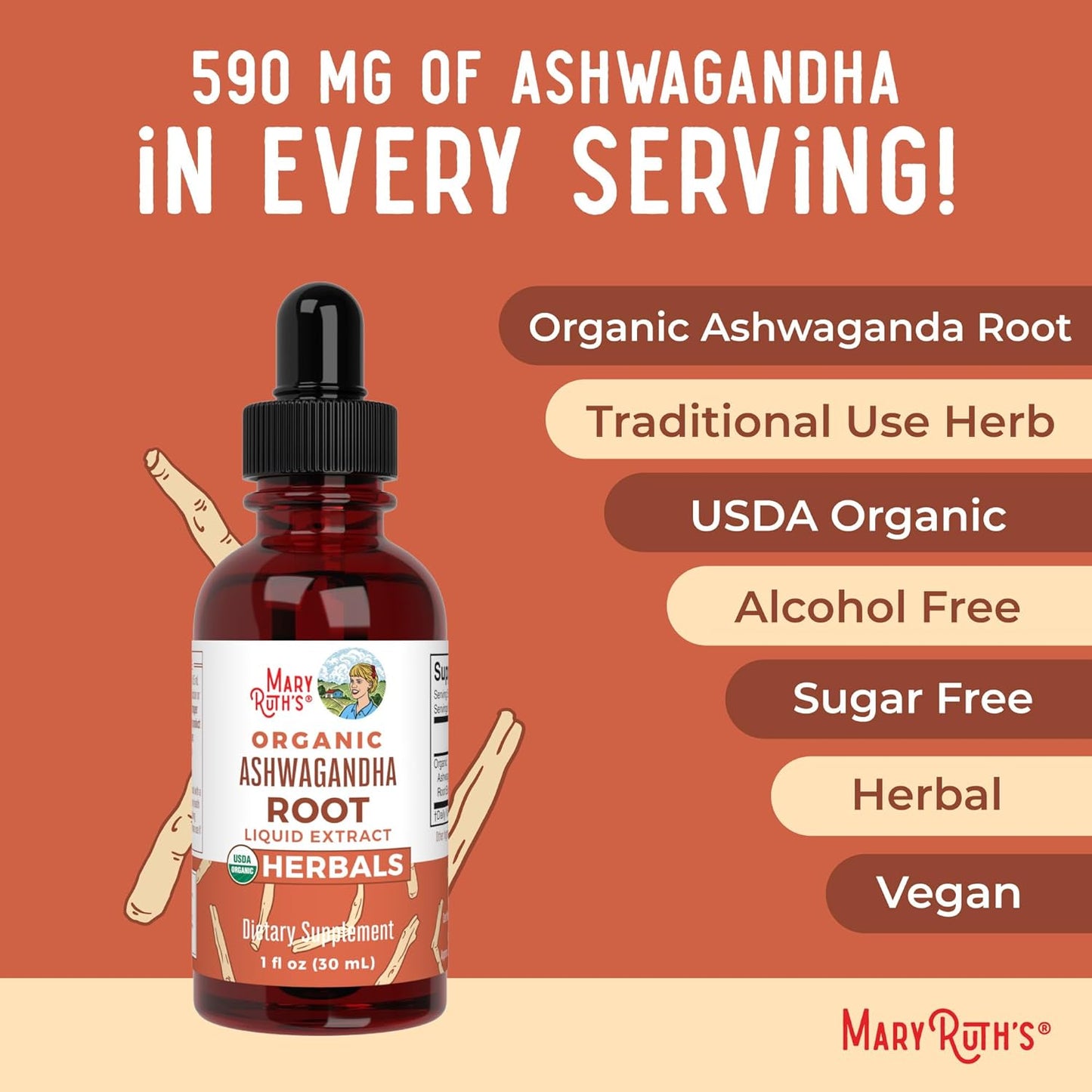 Ashwagandha Root | USDA Organic Ashwagandha Liquid Drops | Stress Relief, Natural Calm, Relaxation and Mood Support Supplement | Adaptogenic | Nervine | Vegan | Non-Gmo | 60 Servings TLBH