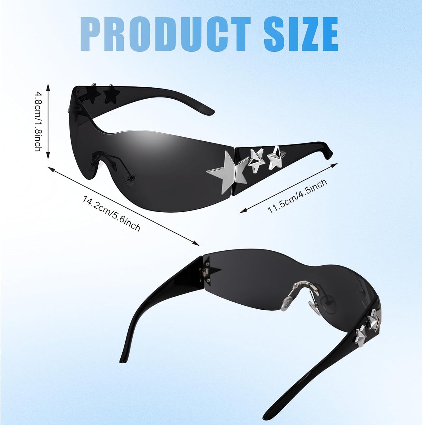 3 Pairs Y2K Sunglasses for Women Men, Trendy Shield Wrap around Sun Glasses, Rimless Star Sunglasses, Oversized Fashion Frameless Sun Glasses Cycling Driving Shopping Outdoor