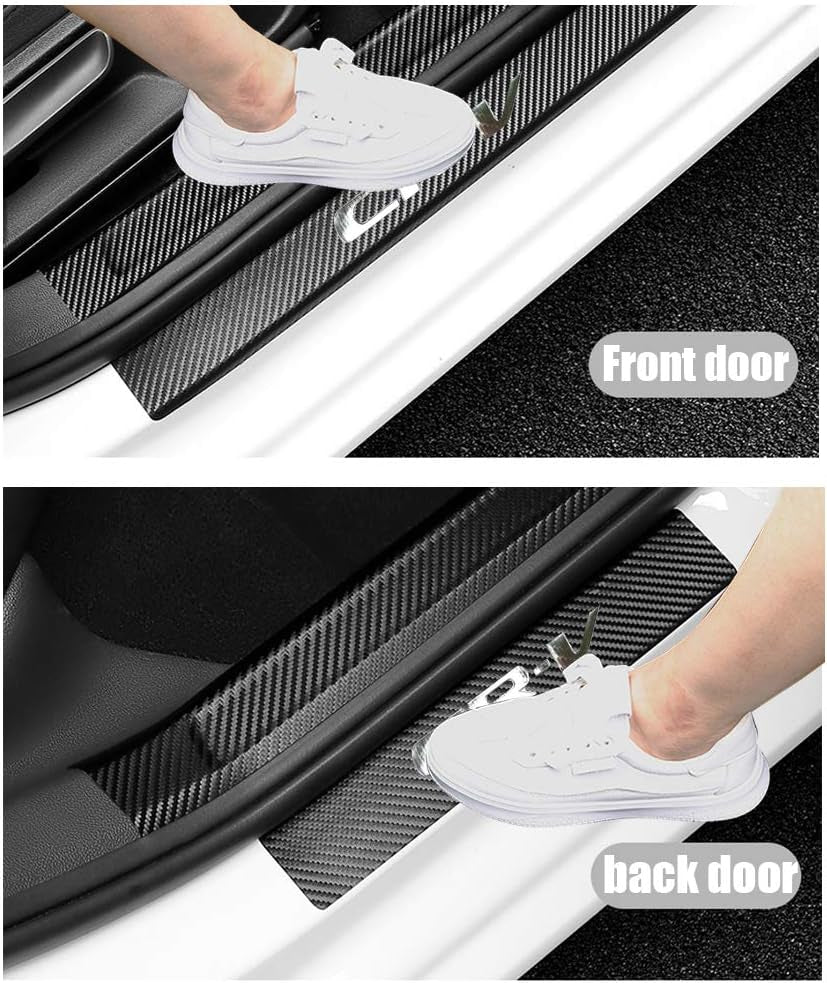 for 2006-2023 2024 2025 CRV CR-V Carbon Fiber Style Leather Door Sill Protector Anti-Dirty Scuff Plate Cover Guard Sills Protector Trim,Welcome Pedal Protect 4PCS -SLIVER