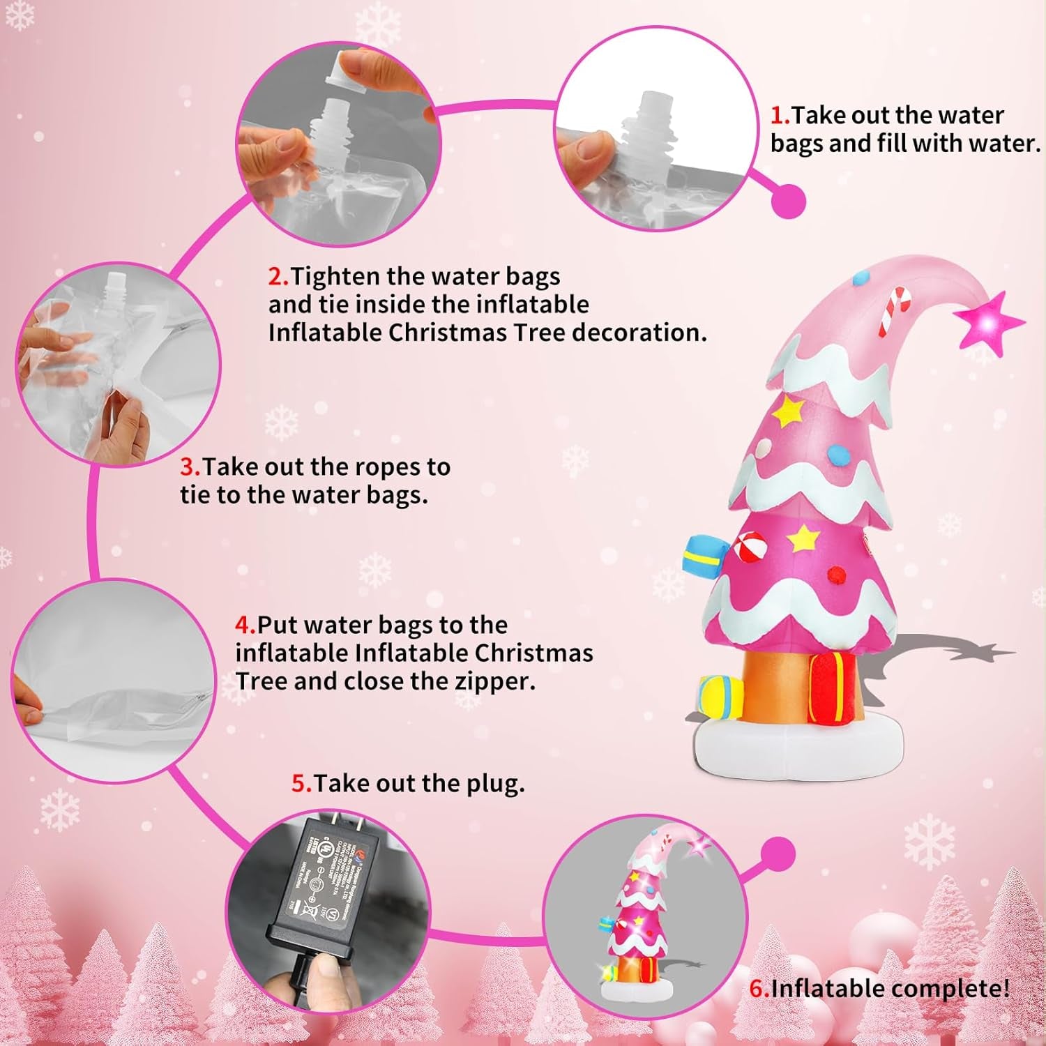 6 FT Christmas Outdoor Inflatable Decorations, Blow up Pink Christmas Tree with LED Light for Xmas Holiday Party Garden, Yard, Lawn Decor
