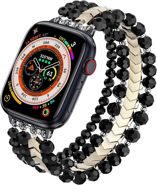 Beaded Bracelet Compatible with Apple Watch Band 42Mm/44Mm/45Mm Series 9/8/7/SE/6/5/4/3/2/1 Women Fashion Handmade Elastic Stretch Strap for Iwatch Bands Replacement