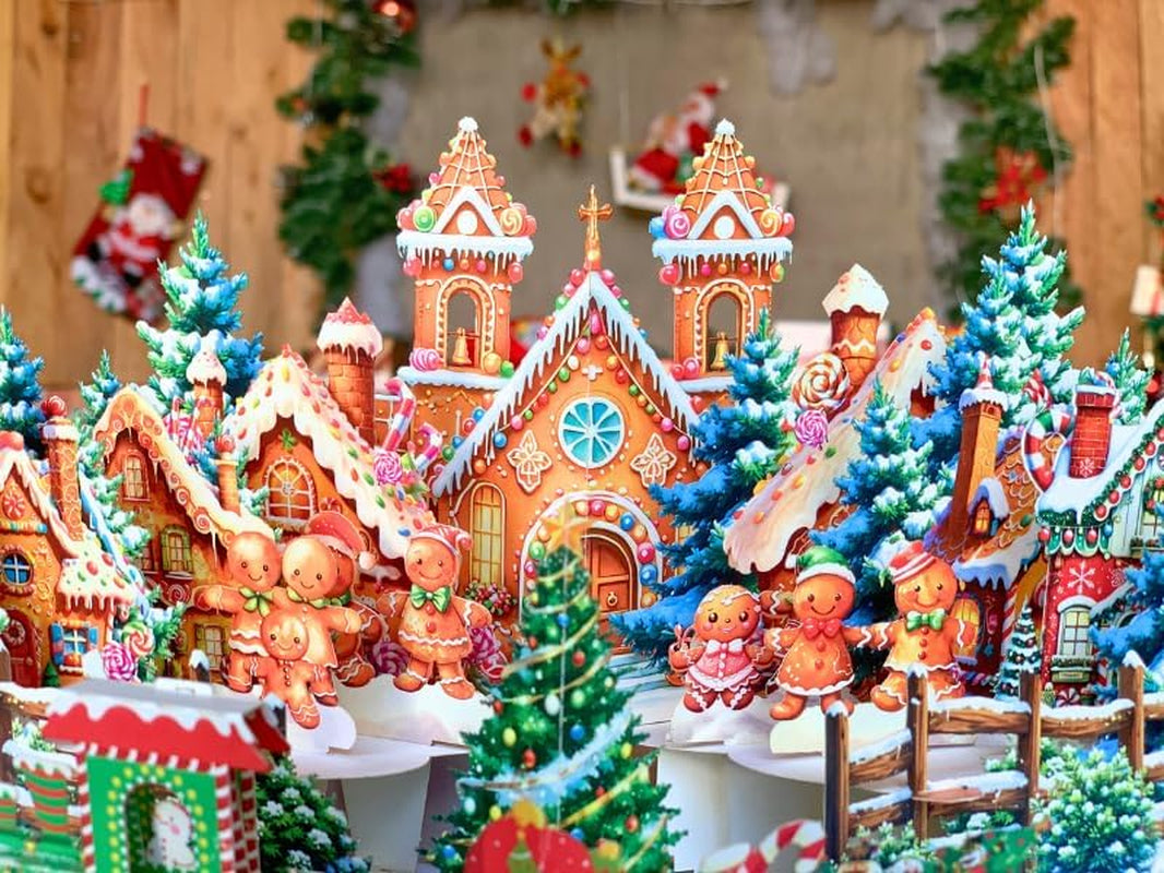 Pop up Christmas Cards, 3D Gingerbread Town Christmas Pop up Card, Happy Holidays Pop up Cards for Kids, Son, Daughter, Holiday, Xmas, Gingertown, Envelopes Included