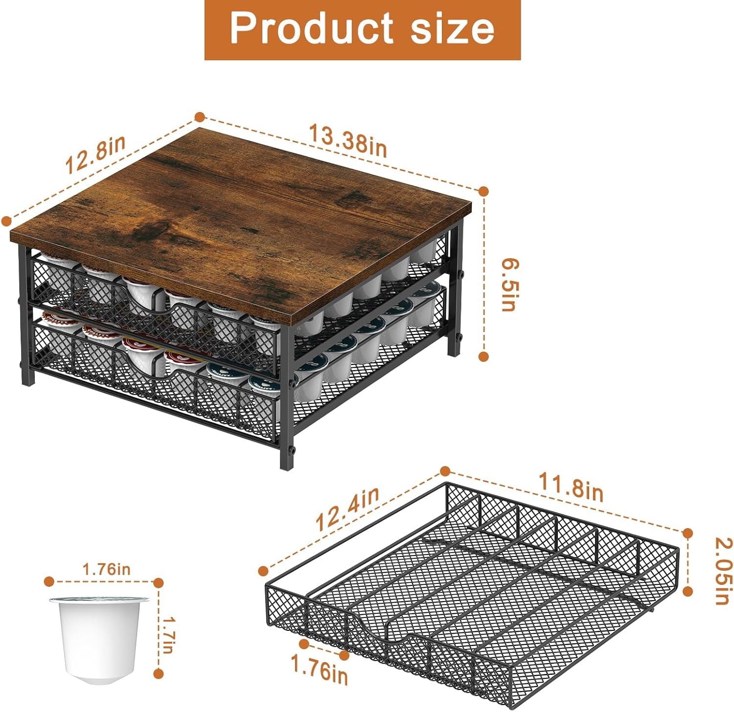 Coffee Pod Holder for Counter,72-Capacity Coffee Pod Storage Drawer with Sliding Baskets, Coffee Station Accessory (Black)