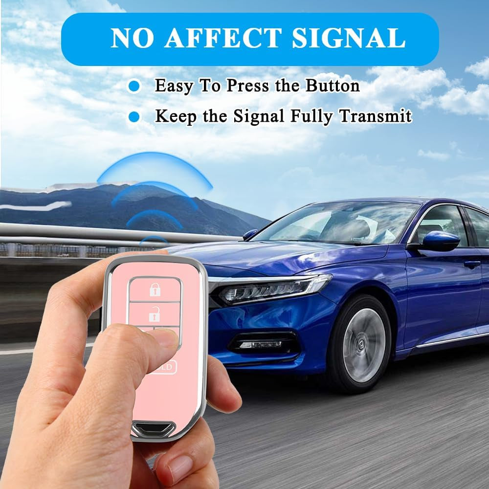 For Honda Key Fob Cover with Keychain, Car Key Case Shell Protector for Honda Accord | Civic | Pilot | CRV Passport Insight EX Fit Odyssey | 2015-2021 | 5 Buttons Smart Remote Control, Pink