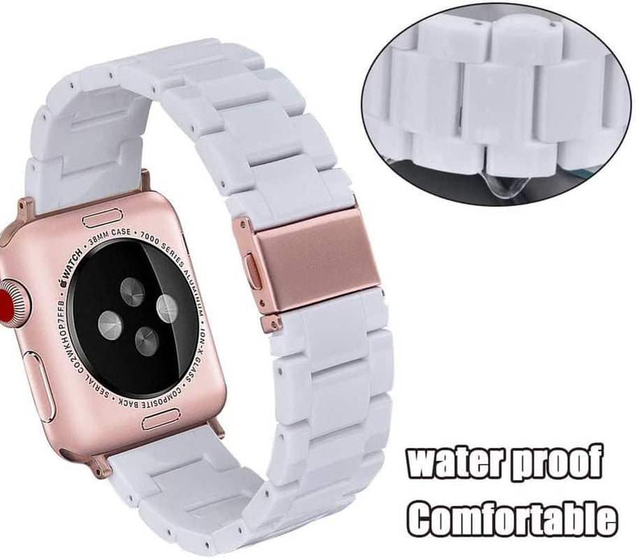 Resin Band Compatible with Apple Watch Bands Series 9/8/7 41Mm 40Mm 38Mm Iwatch 6/5/4/3/2/1/SE with Stainless Steel Buckle Replacement Iwatch Strap Women Men(White-Tone, 38Mm/40Mm/41Mm)