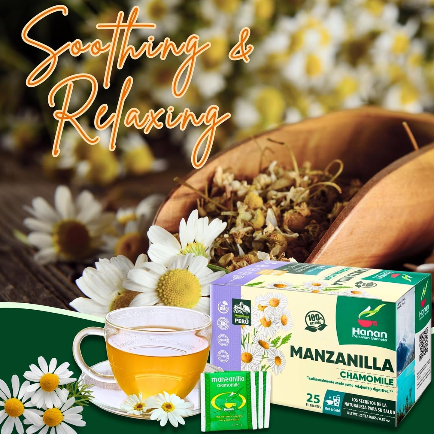 Chamomile Tea 25 Herbal Teabags of Te De Manzanilla Natural Dried Camomile Tea from Peru by TLBH