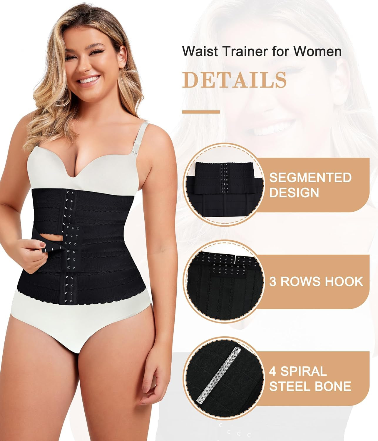 Segmented Waist Trainer for Women Waist Cincher Shapewear for Women Tummy Control Workout Body Shaper Girdle