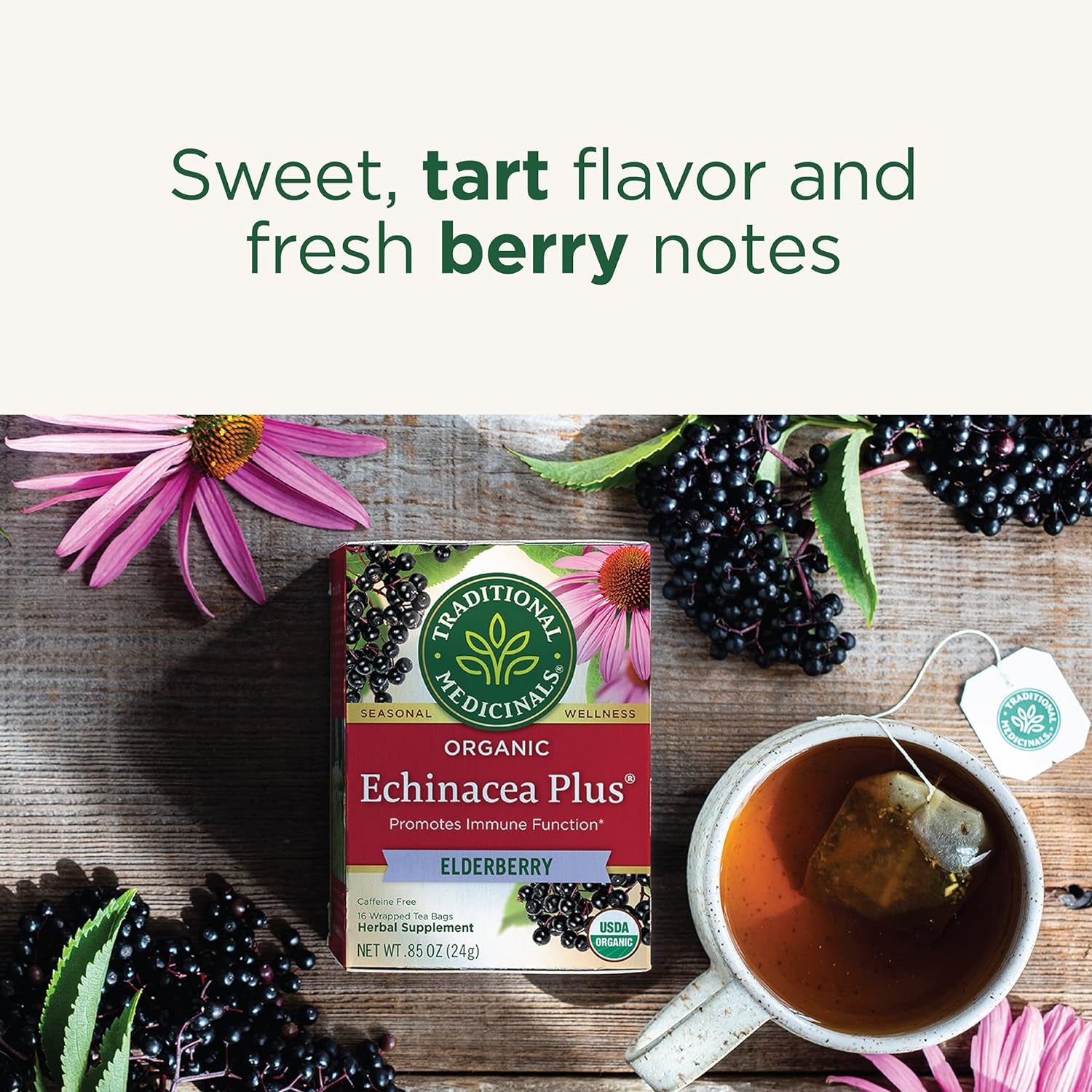 Tea, Organic Echinacea plus Elderberry, Boosts the Immune System, 16 Tea Bags TLBH