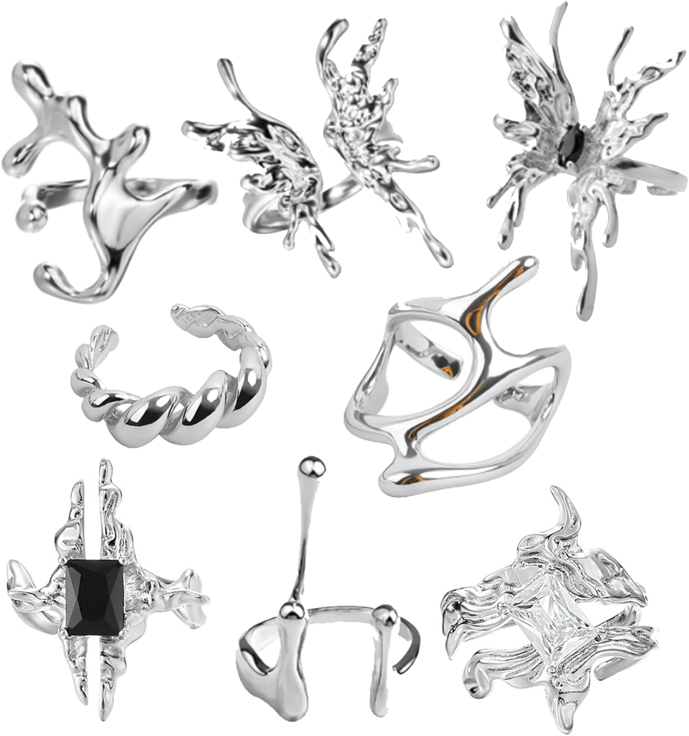 8 Pcs Vintage Silver Rings Sets Y2K Goth Coquette Grunge Chunky Stacking Rings for Women Aesthetic Accessories Jewlery Boho Silver Statement Ring Gift