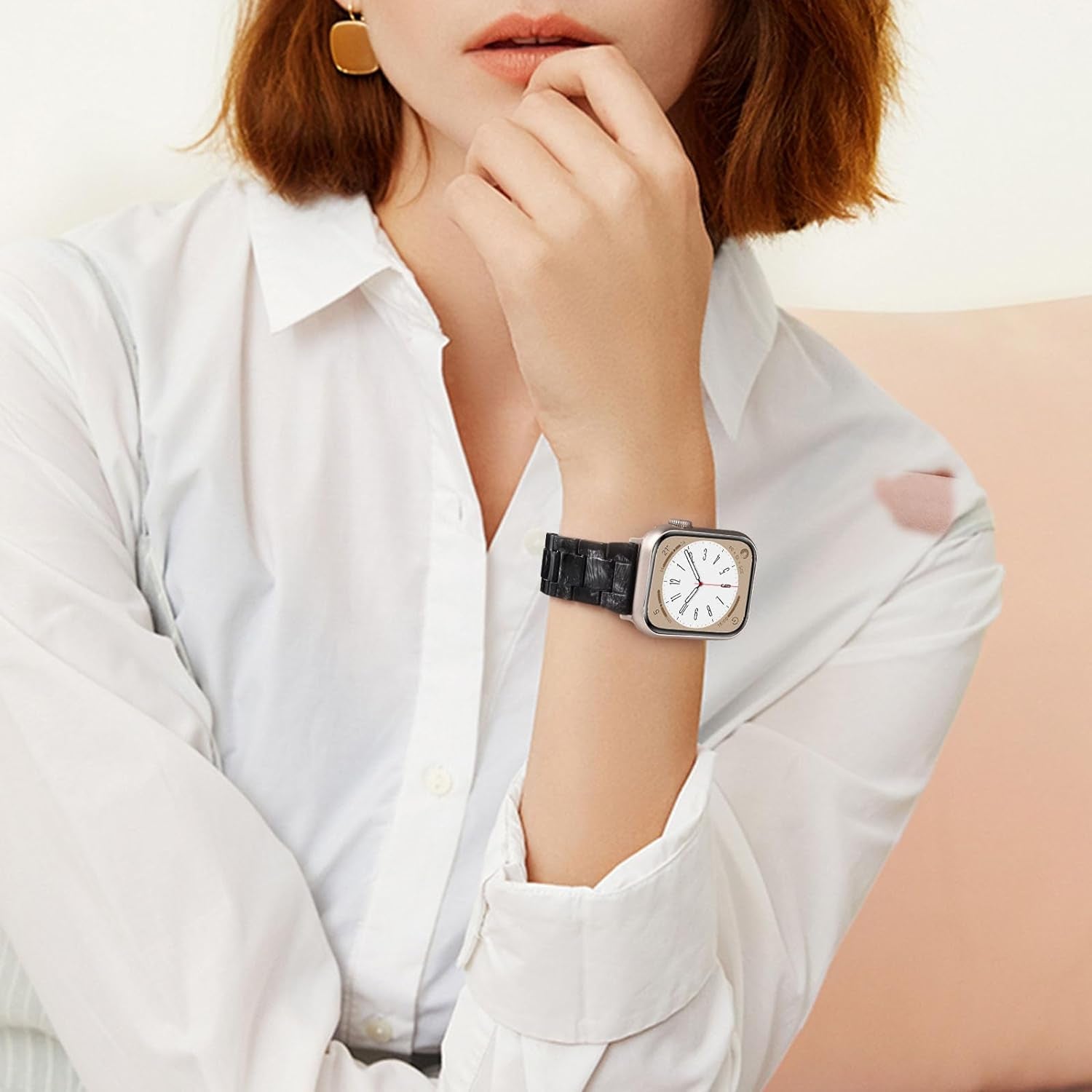 Lightweight Apple Watch Bands, Fashion Slim Resin Apple Watch Series 9/8/7 Band Starlight Stainless Steel Buckle Apple Watch Strap Compatible Iwatch Series SE/6/5/4/3/2/1 Women Men(Marble