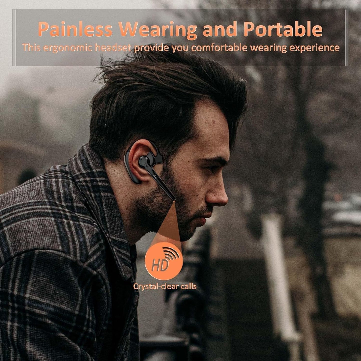 Wireless Bluetooth Headset with Microphone 30 Hrs Talking Time V5.3 Auriculares Bluetooth Earpiece,Ai Noise Cancelling Bluetooth Earphones for Trucker Office Home TRUCK DRIVER