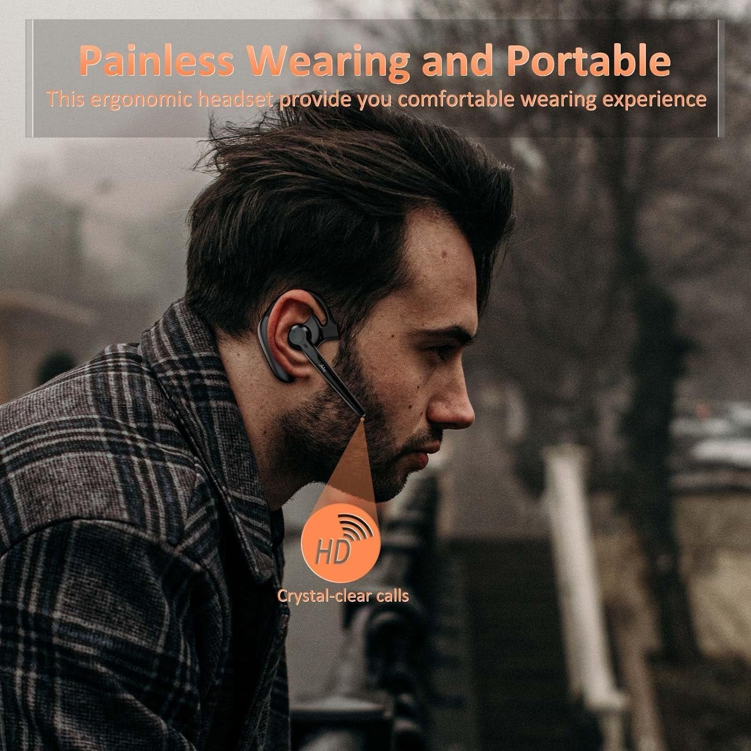 Wireless Bluetooth Headset with Microphone 30 Hrs Talking Time V5.3 Auriculares Bluetooth Earpiece,Ai Noise Cancelling Bluetooth Earphones for Trucker Office Home TRUCK DRIVER