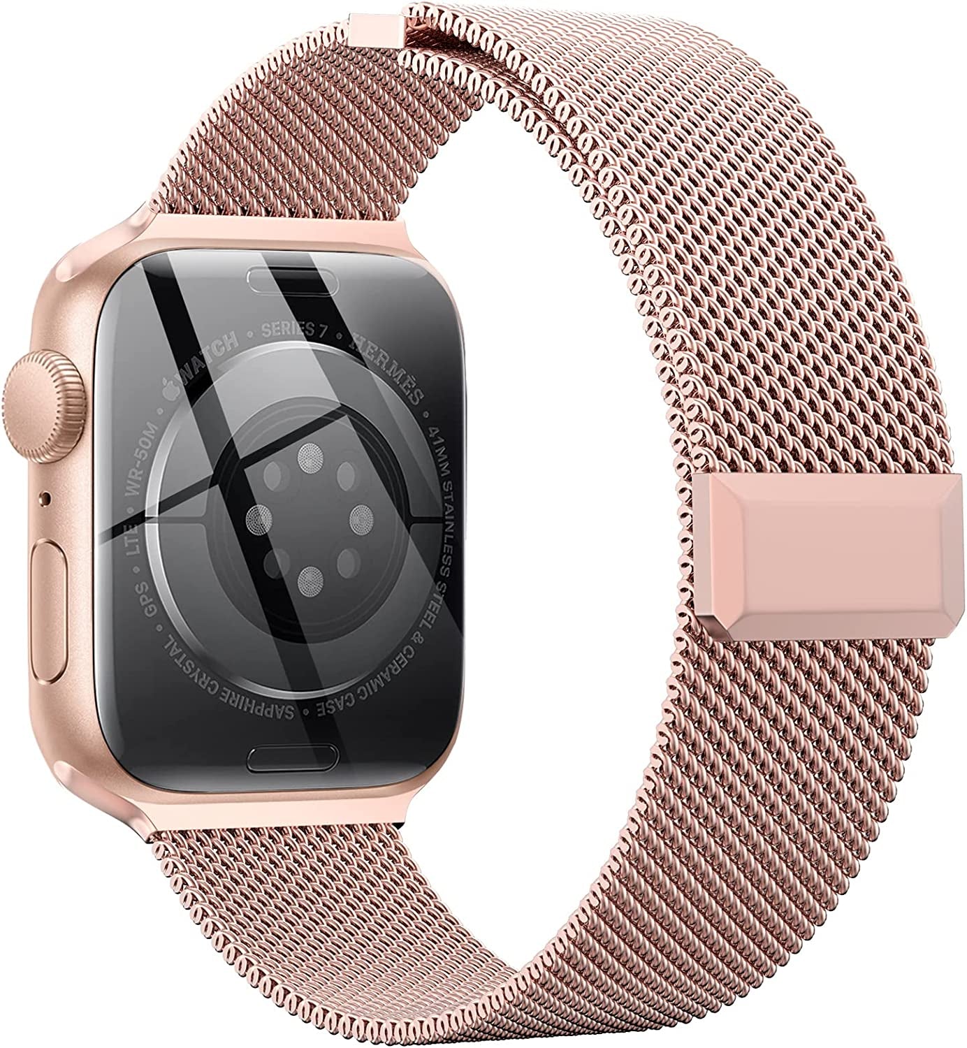 Compatible with Apple Watch Band 42Mm 44Mm 45Mm 38Mm 40Mm 41Mm,Stainless Steel Mesh Loop Magnetic Clasp Bands for Iwatch Series 9 8 SE 7 6 5 4 3 2 1 Women Men-41Mm/40Mm/38Mm Champagme Gold