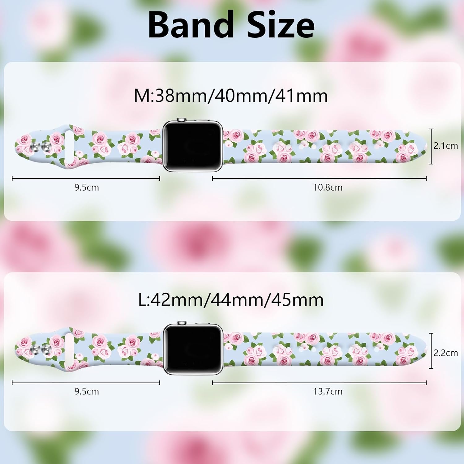 Floral Silicone Band Compatible with Apple Watch Bands for Women, 38Mm 40Mm 41Mm 42Mm 44Mm 45Mm 49Mm, for Iwatch Band Series 9 SE Ultra 8 7 6 5 4 3 2 1