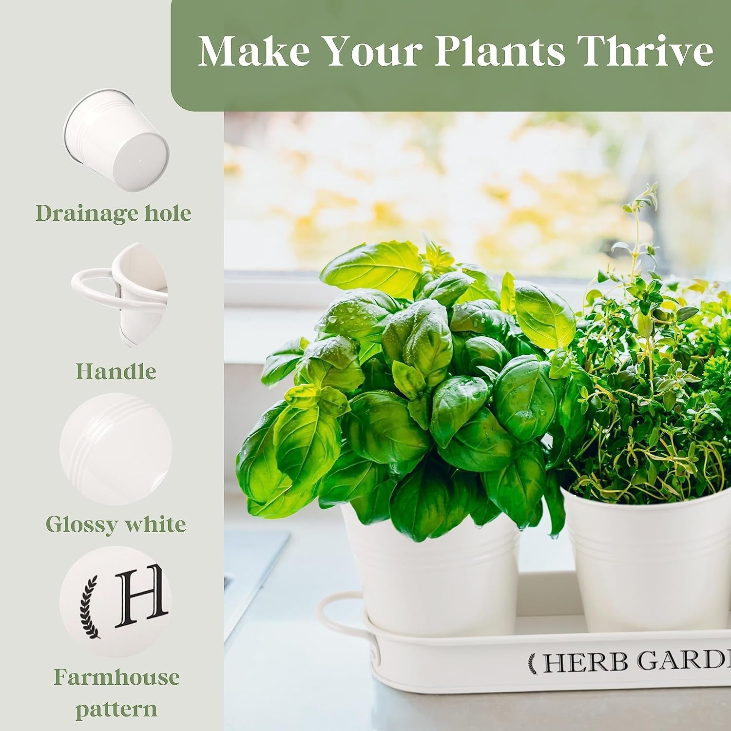 Indoor Herb Garden, Herb Garden Planter for Indoor/Outdoor, Farmhouse Plant Pots, Windowsill Herb Garden with Tray(Planter Only) Window Pots