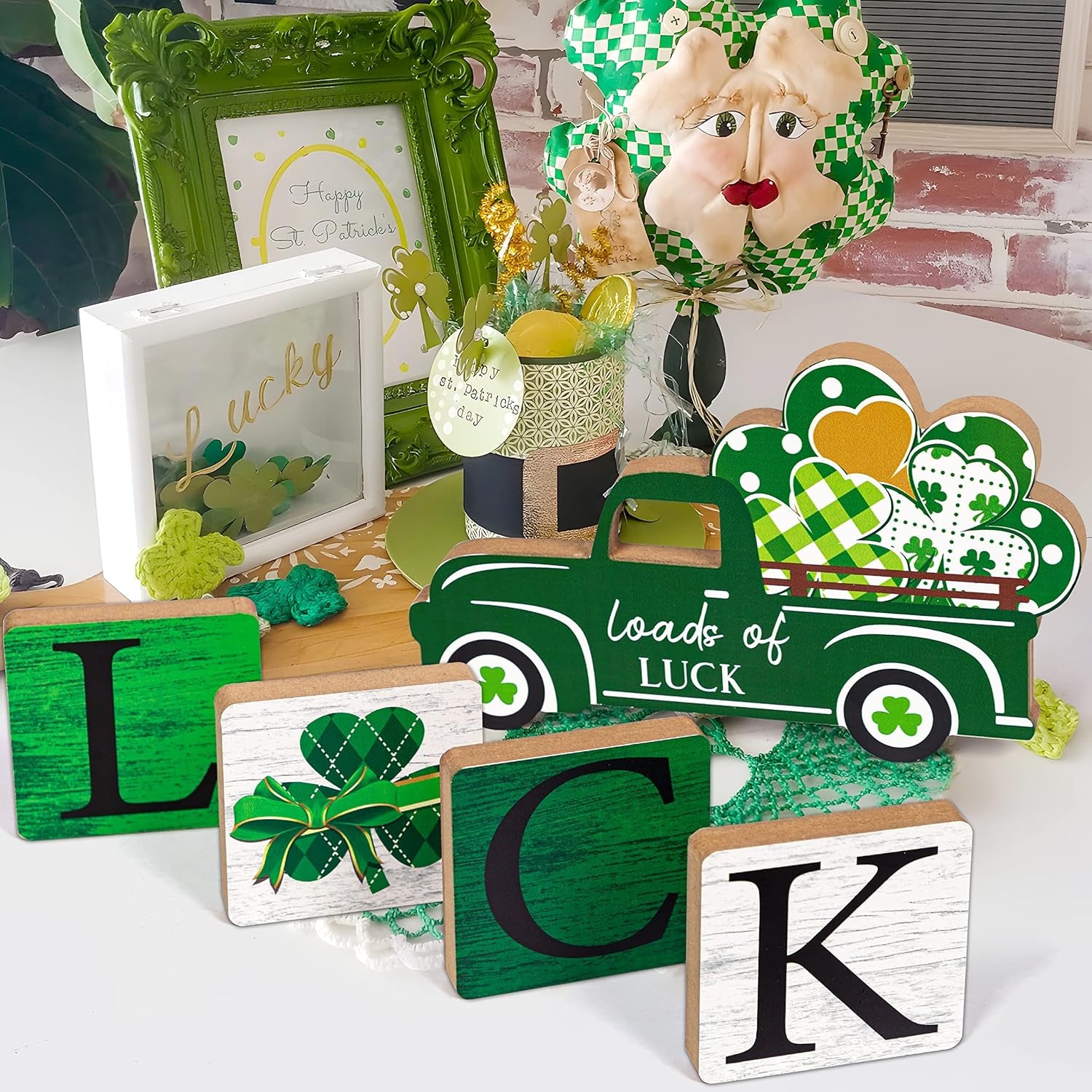 5PCS Valentines Day Decor/St.Patricks Day Decorations Reversible Table Centerpieces Tiered Tray Ornament for Home Party Decor
