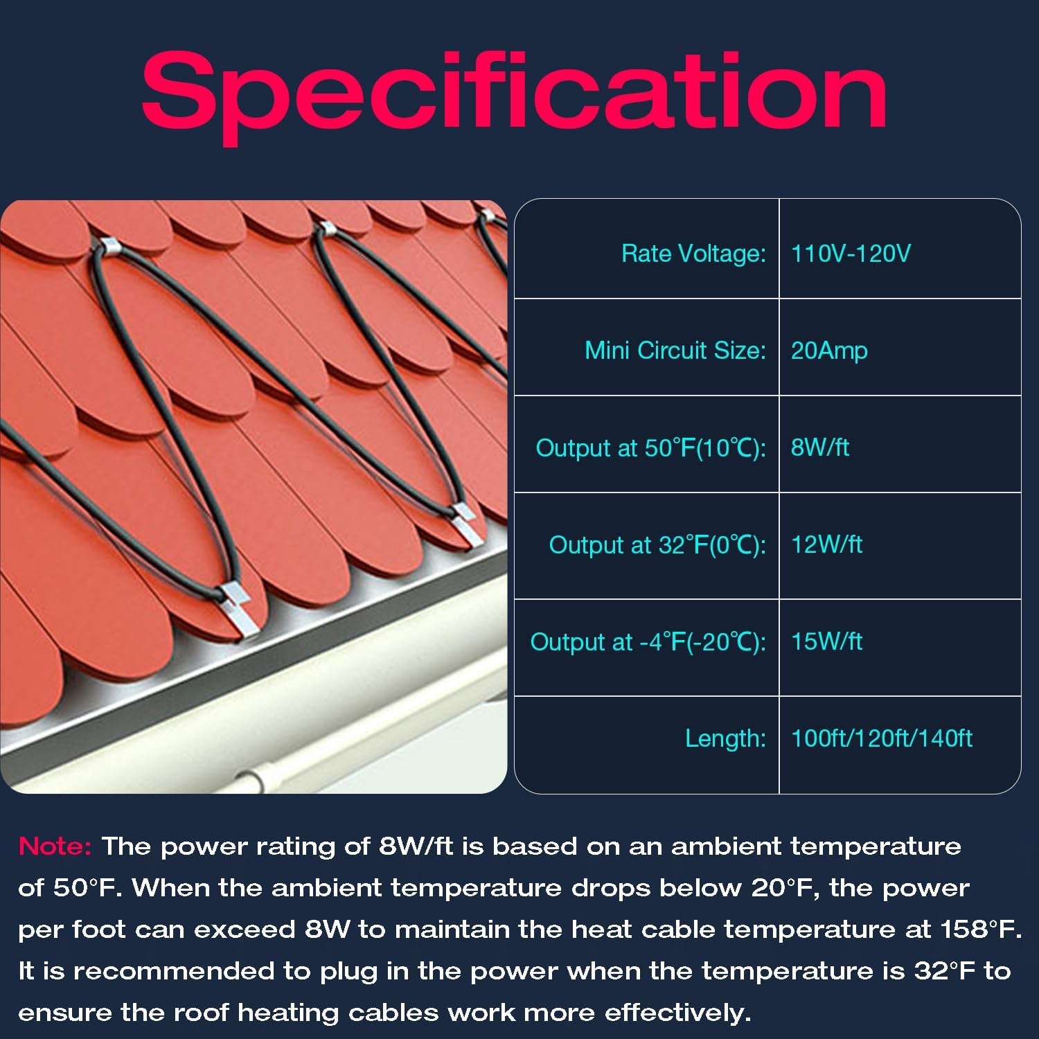 Roof Heat Cable Snow De-Icing Kit Self-Regulating Plug-In Ready Heat Tape for Roof and Gutters Ice Dam Prevention 8W/Ft 100Ft