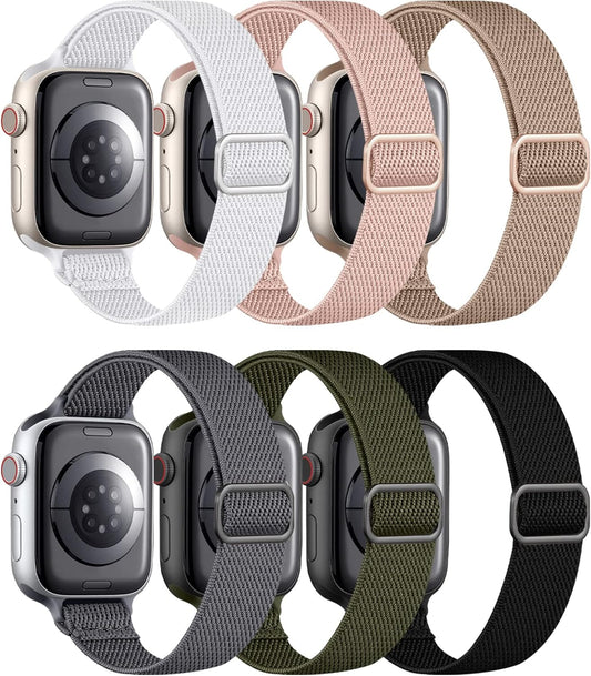 Compatible with Apple Watch Band 41Mm 40Mm 38Mm for Women, 6 Pack Stretchy Soft Solo Loop Bands Adjustable Elastic Slim Sport Straps Replacement Iwatch SE Series 8 7 6 5 4 3 2 1, (Package A)