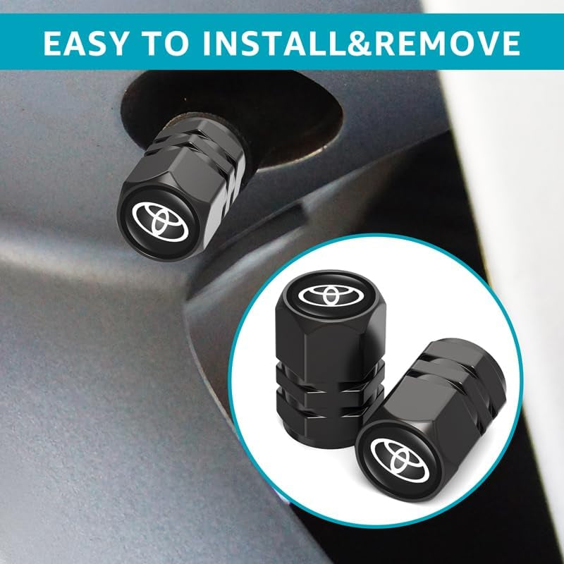 4Pcs Metal Car Tire Valve Stem Caps,Car Tire Air Caps Cover for Toyota Corolla Avalon Camry Prius Allion RAV4 Highlander, Anti-Corrosion Premium Alloy Leak-Proof Car Tire Accessories Black