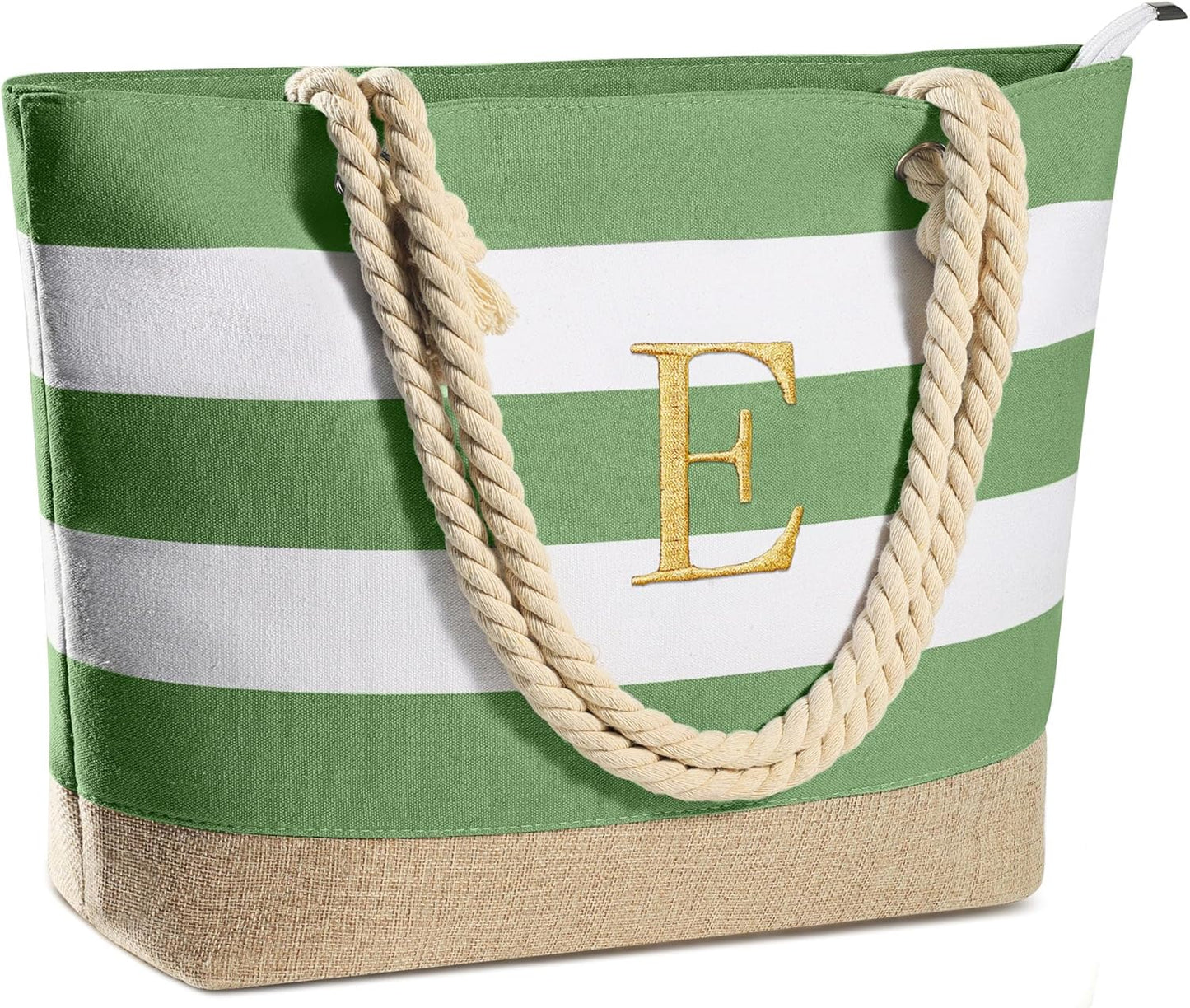 Initial Canvas Waterproof Beach Tote Bag Zipper Personalized Gifts for Women Her Birthday Travel Beach Essential