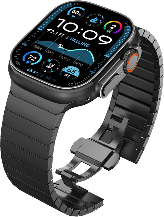 Compatible for Apple Watch Ultra 2 Band Ultra Band 49Mm 46Mm 45Mm 44Mm 42Mm Series 10 9 8 7 for Men, 24Mm Wide Stainless Steel Metal Bands for Apple Watch Iwatch SE Series 6 5 4 Link, Black